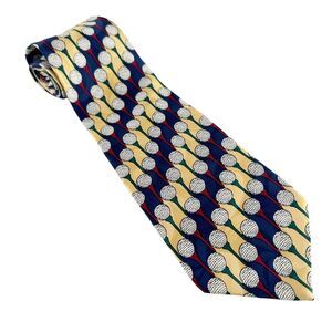 Barry Wells Tie Mens 100% Silk Blue Red Teed Up Golf USA Vintage Classic